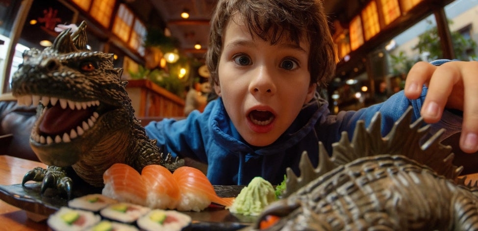 kid eating at japanese restaurant