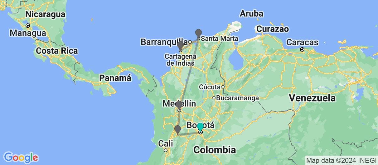 Map of Cultura, costa caribeña y Santa Marta