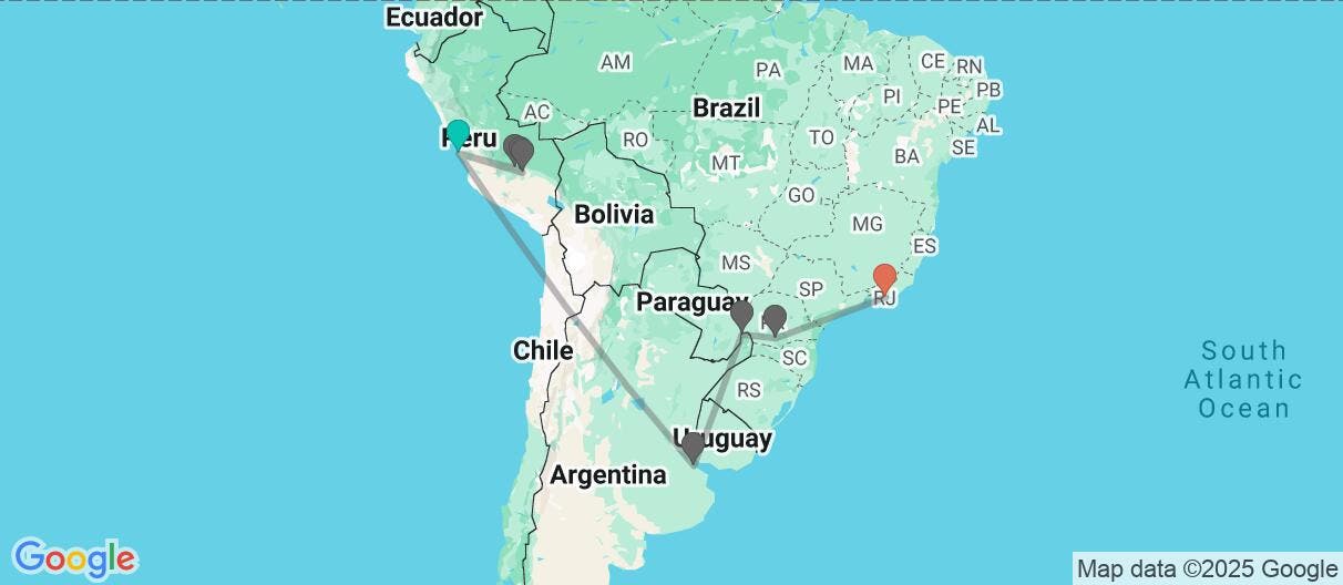 Map of From Machu Picchu to Iguazu & Rio