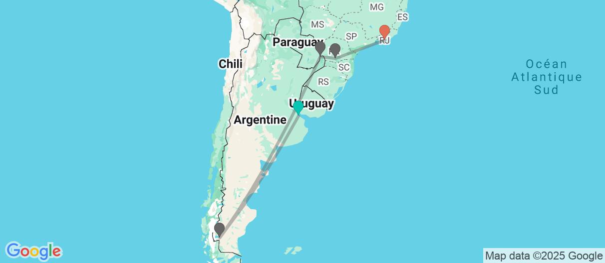 Map of Buenos Aires, Iguazú, El Calafate et Rio