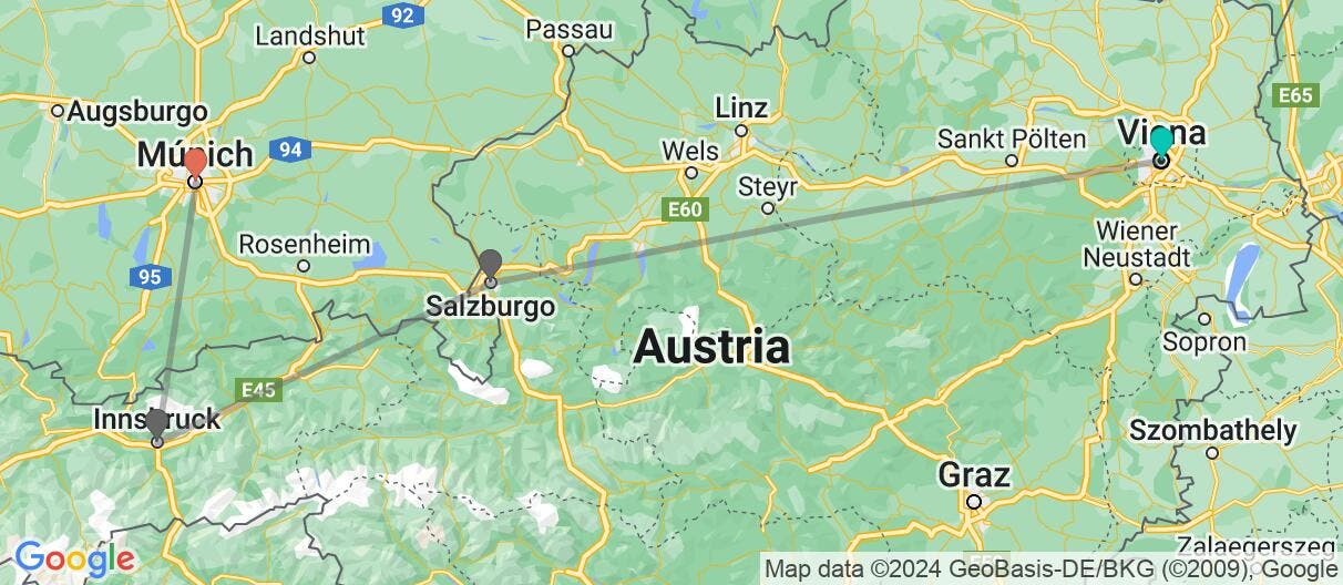 Map of Viena, Alpes y Múnich autoguiado