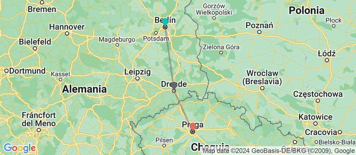 Map of Berlín, la perla sajona y Praga autoguiado