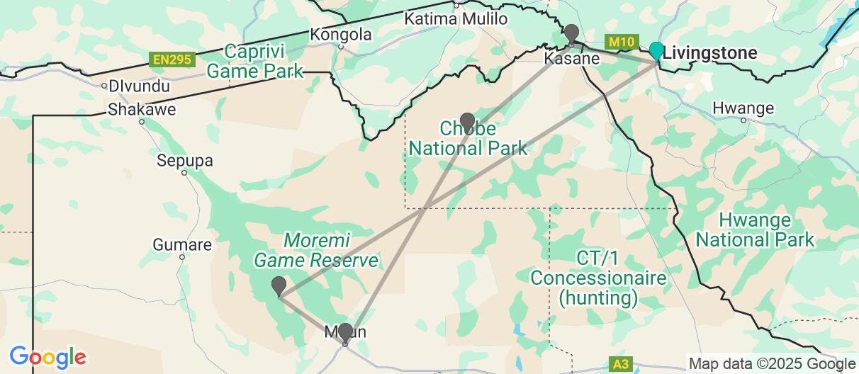 Map of Waterfalls, Wild Chobe & Okavango Safari 