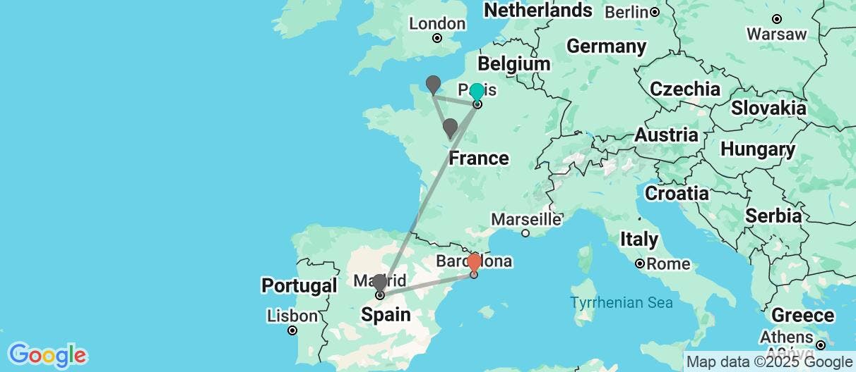 Map of French Chateaux, Madrid & Barcelona