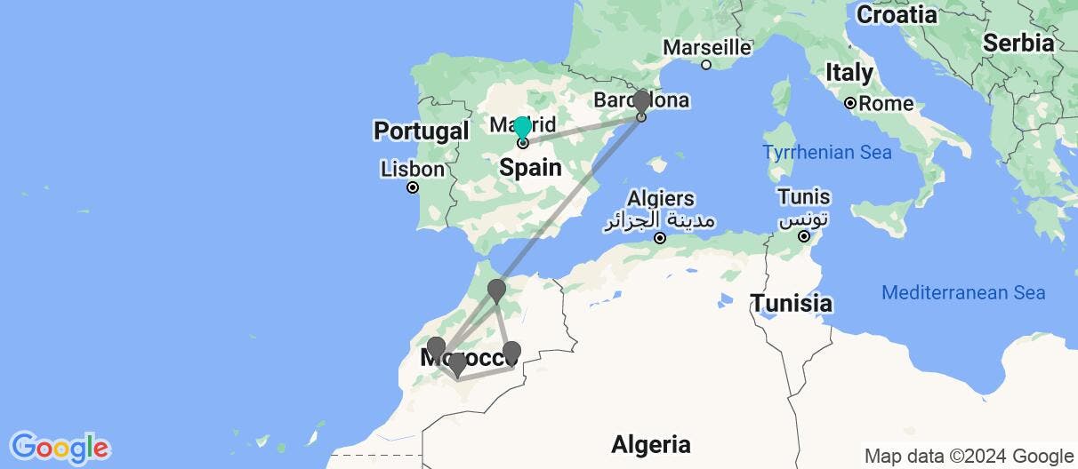 Map of Land of the Berbers, Madrid & Barcelona