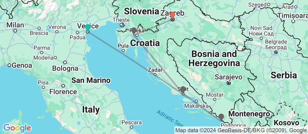 Map of Venice, Croatia’s Cities & Plitvice Lakes