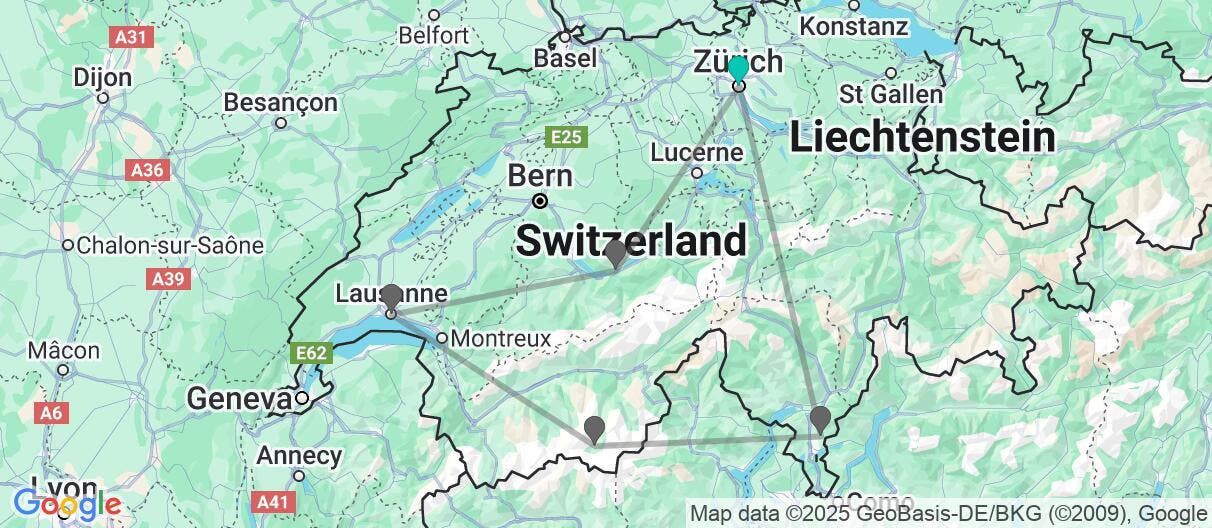 Map of Escorted Alps and Cities of Switzerland