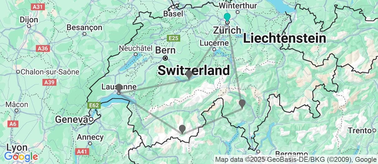 Map of Escorted Alps and Cities of Switzerland