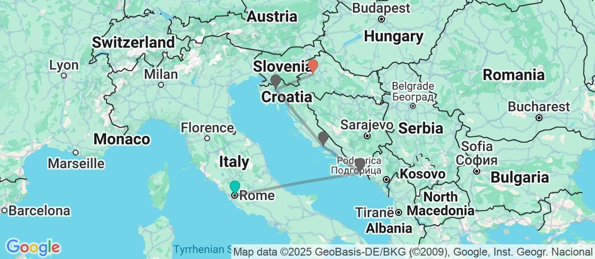 Map of Rome, Croatia’s Cities & Plitvice Lakes 
