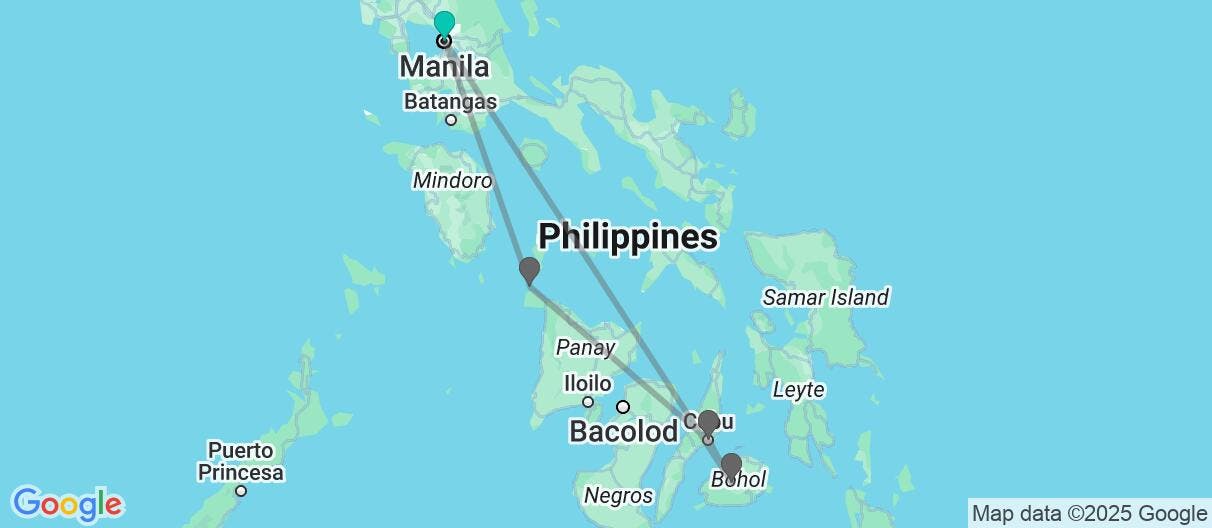 Map of Beaches, Chocolate Hills & Historical Cebu