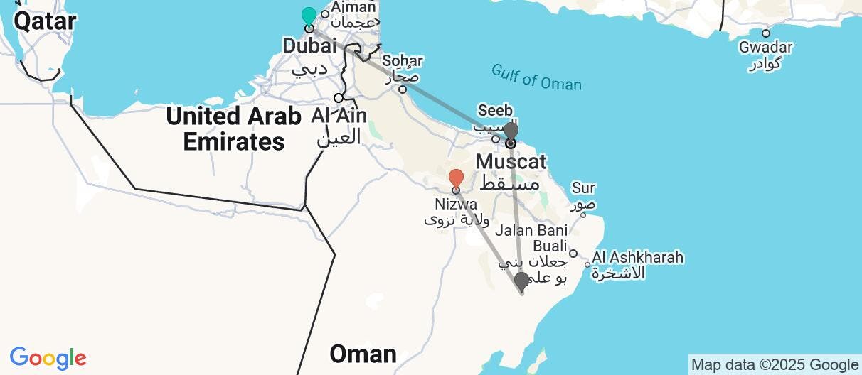 Map of Cities and Sand Dunes: Emirates & Oman 