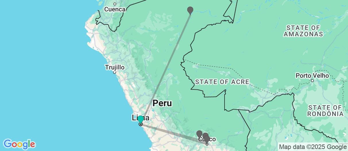 Map of Gems of Peru: Machu Picchu & Amazon Cruise