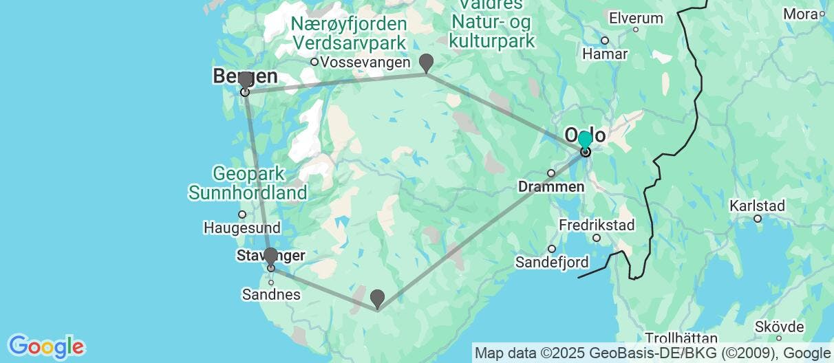 Map of Nordic Paradise: Fjords & Railway Journey