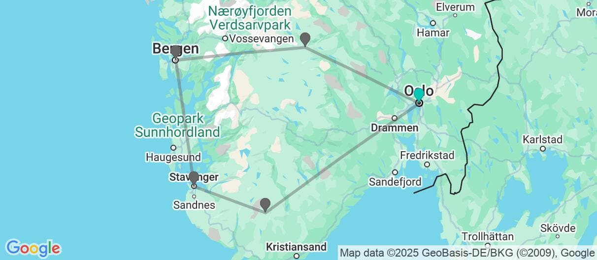 Map of Nordic Paradise: Fjords & Railway Journey