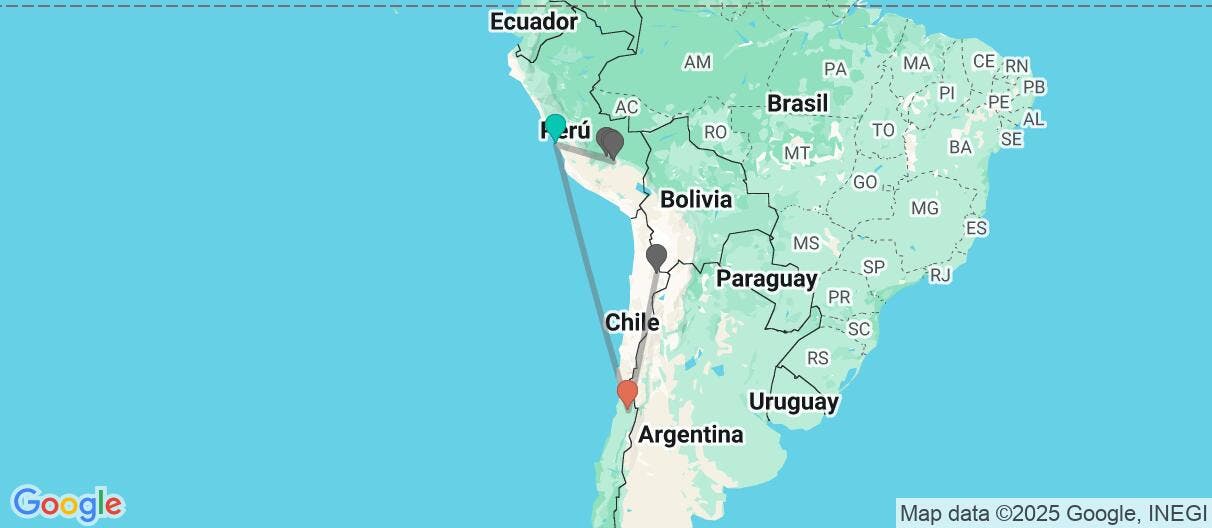 Map of De Machu Picchu al desierto de Atacama