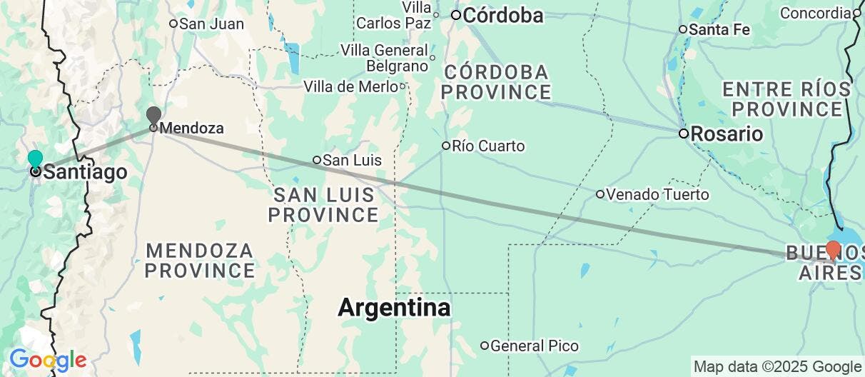 Map of Andean landscapes, cities, and vineyards