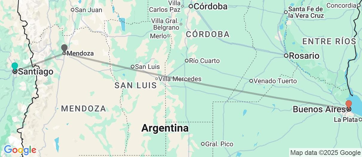 Map of Paisajes andinos, ciudades y viñedos