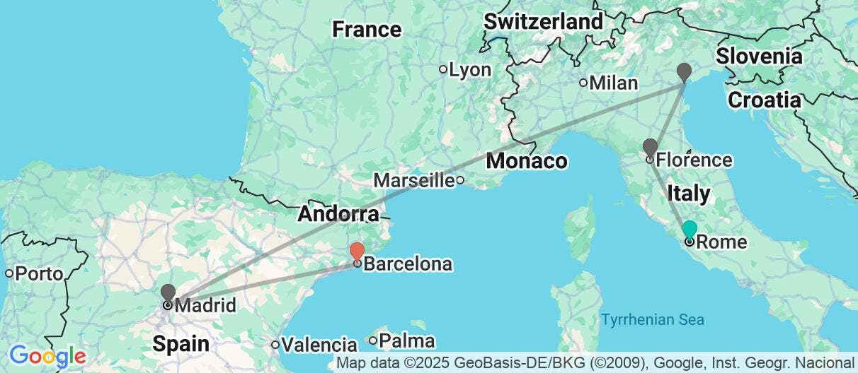 Map of Mediterranean Dreams: Italy & Spain