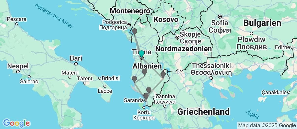 Map of Albanien-Erlebnis, von Nord nach Süd