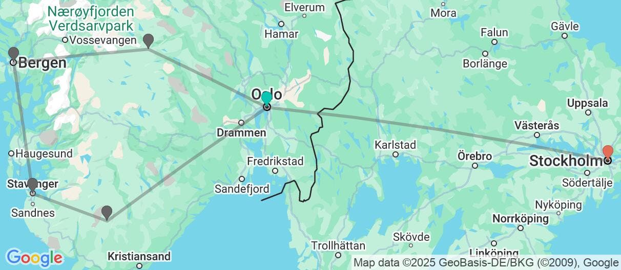 Map of Nordic Fjords & Stockholm's Canals