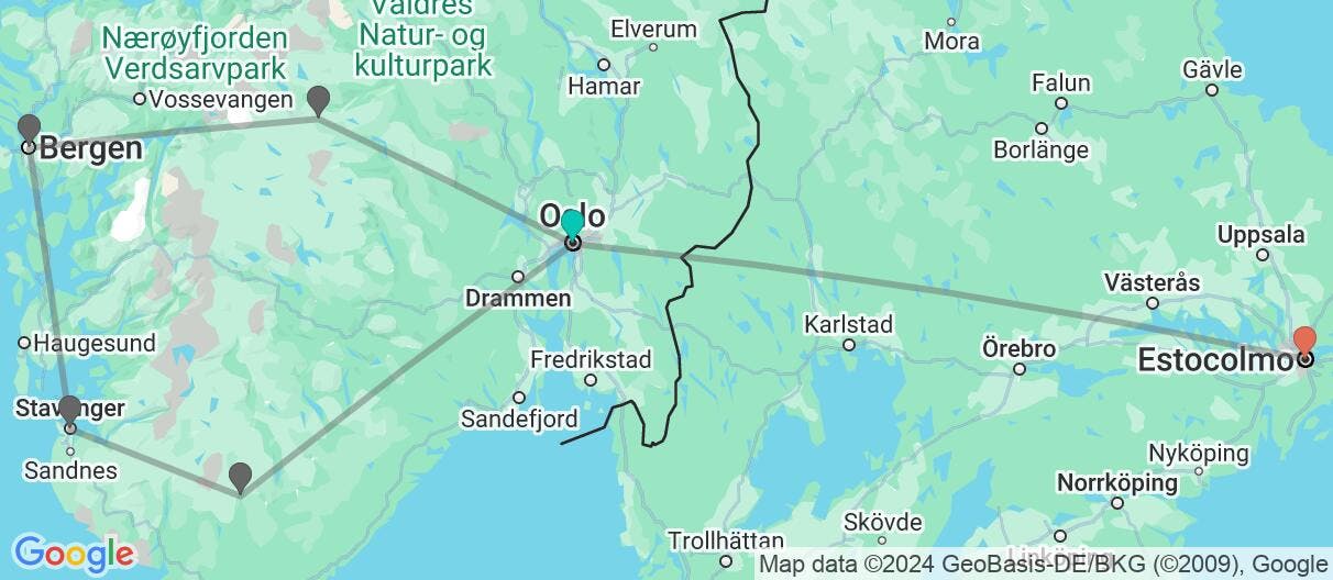 Map of Fiordos noruegos y canales de Estocolmo