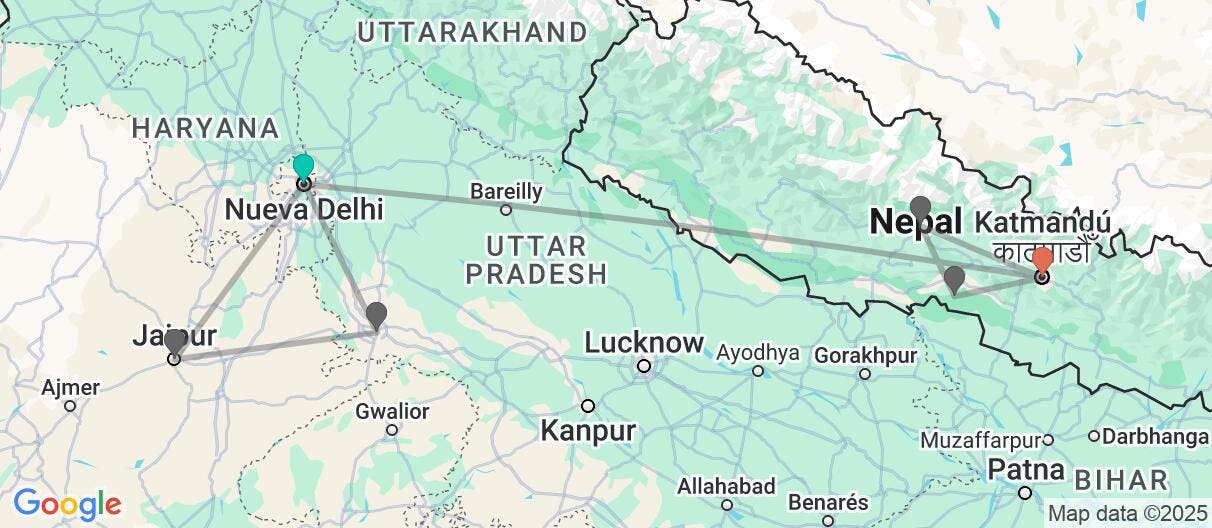 Map of Del Taj Mahal al Himalaya