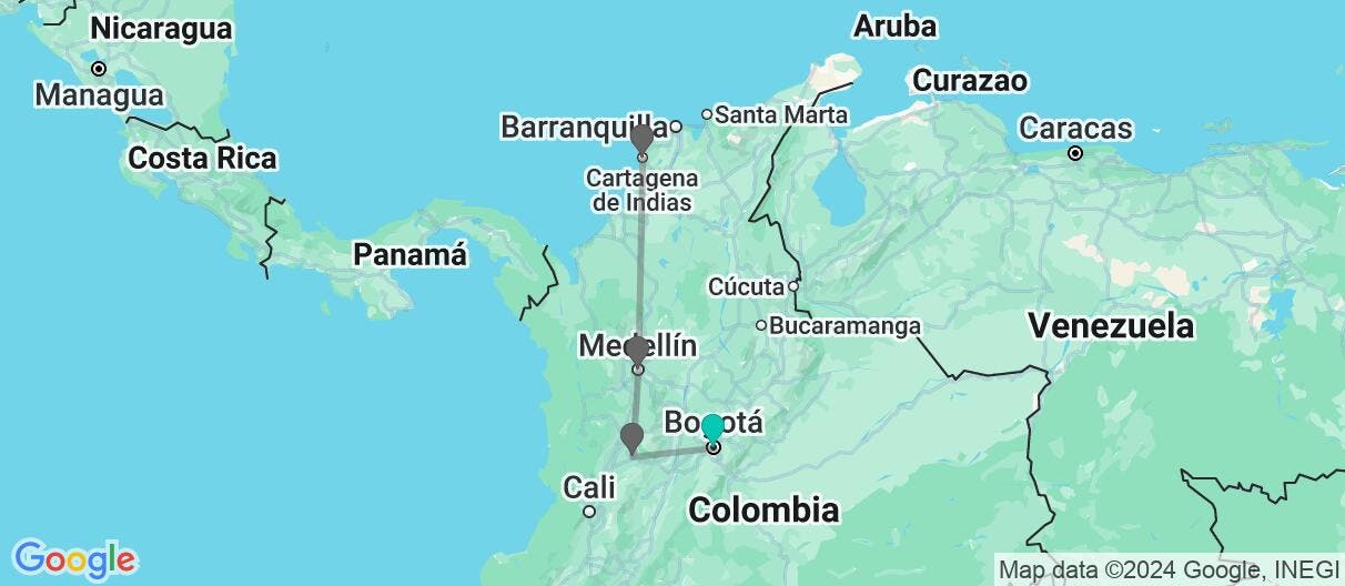 Map of Esencia colombiana: eje cafetero y Caribe