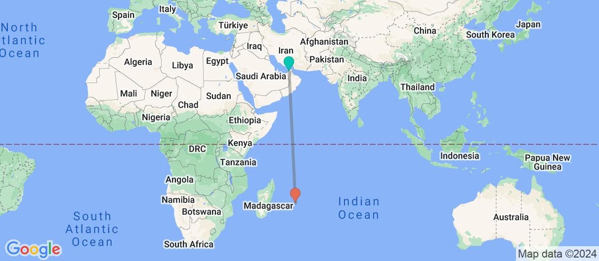 Map of From Dubai to Mauritius