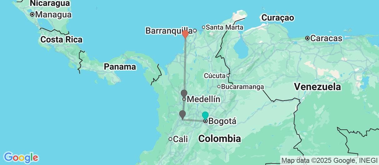 Map of The coffee triangle & Caribbean beaches