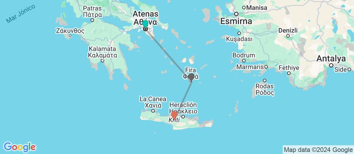 Map of Atenas, Santorini y Creta: esencia griega 