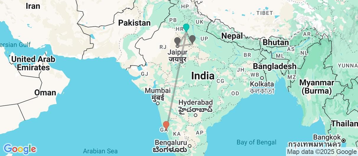 Map of Mystical cities, Taj Mahal & Goa