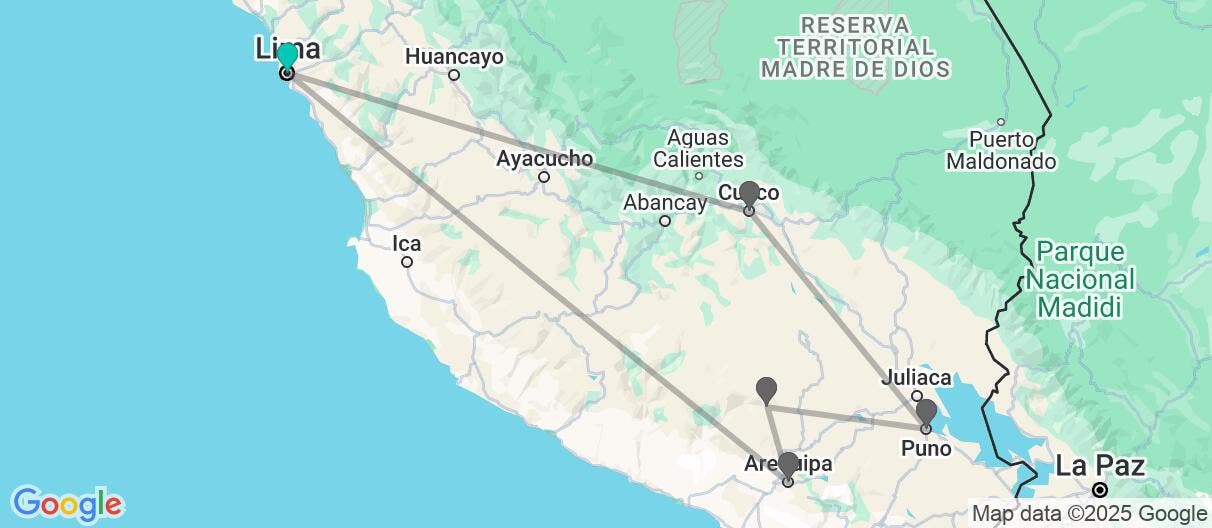 Map of Cañón de Colca, Titicaca y Machu Picchu