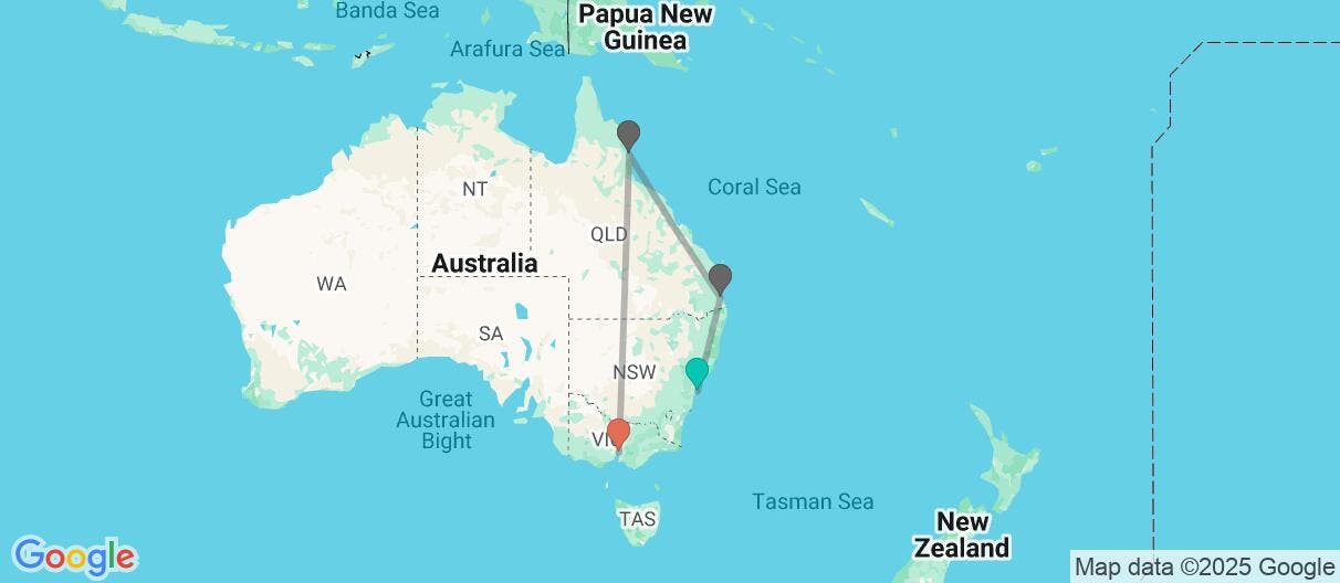 Map of Eastern Australia: From Sydney to Cairns