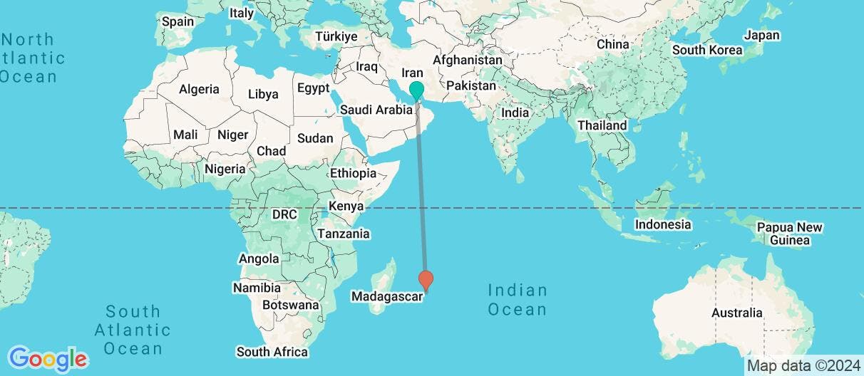 Map of From Dubai to Mauritius