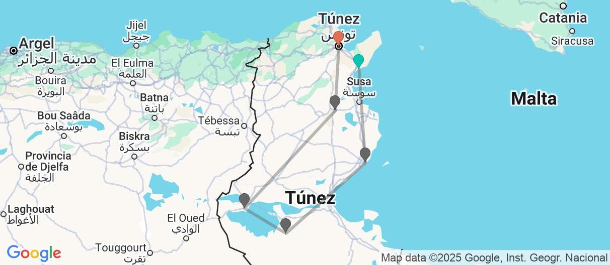 Map of Túnez: Ruinas, Mar Mediterráneo y Desierto