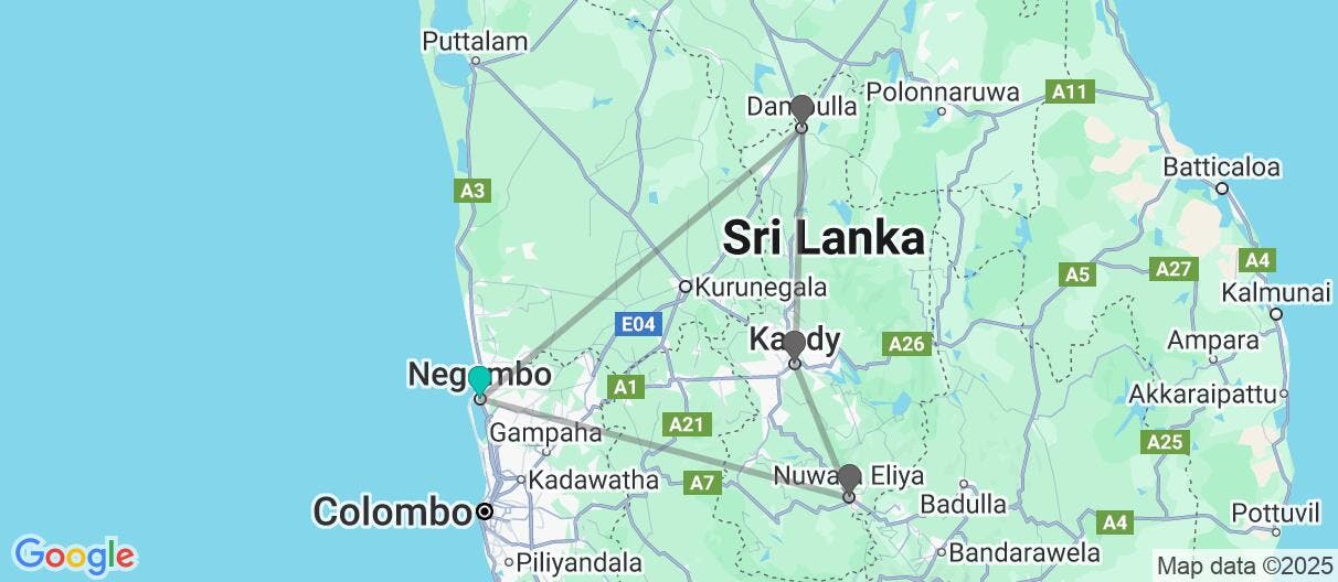 Map of Sri Lanka's Cultural Triangle Tour