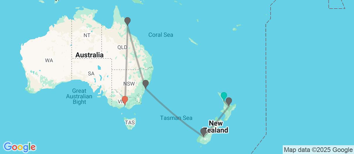 Map of The ultimate adventure Down Under 