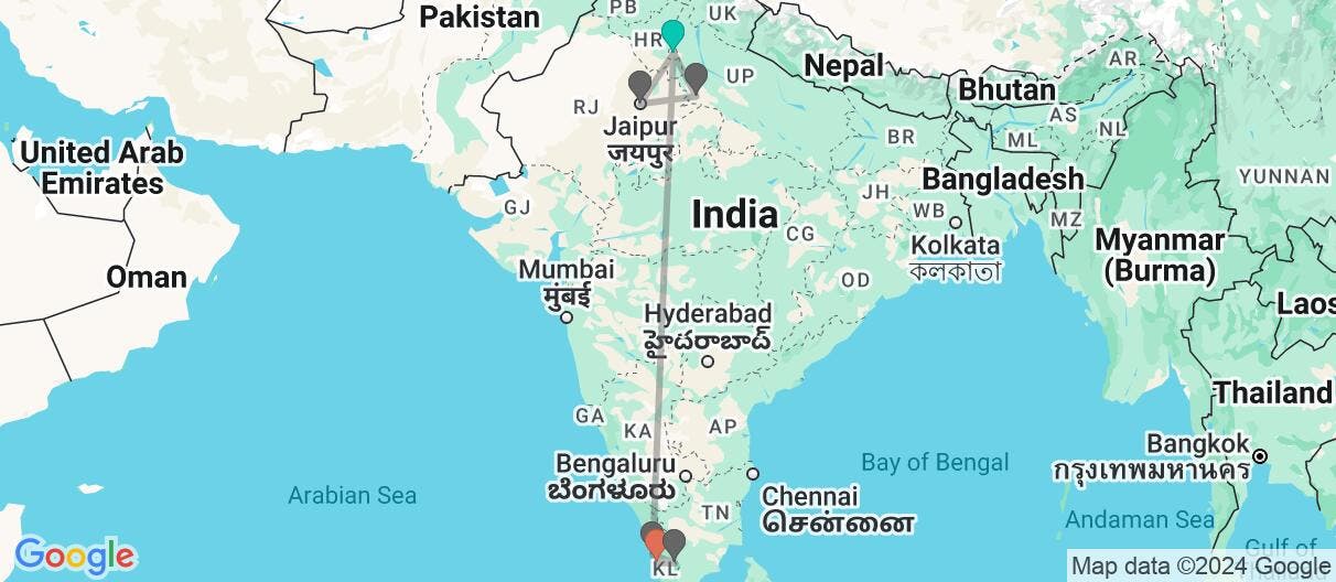 Map of The Golden Triangle & Kerala’s landscapes