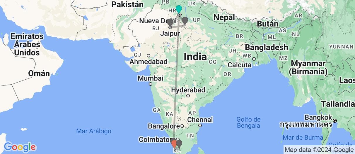 Map of Triángulo Dorado y paisajes de Kerala