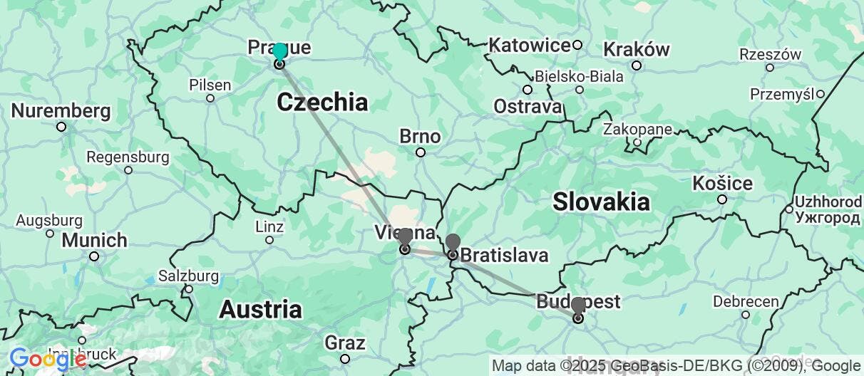 Map of Escorted Central European Capitals