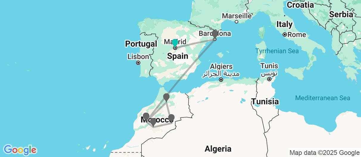 Map of Land of the Berbers, Madrid & Barcelona 