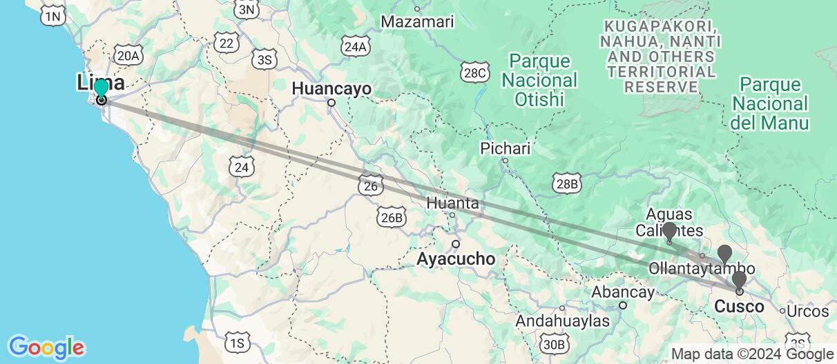 Map of Inca Trail & Rainbow Mountain adventure