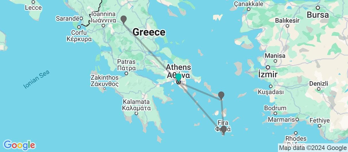 Map of Ancient Ruins, Mykonos & Santorini