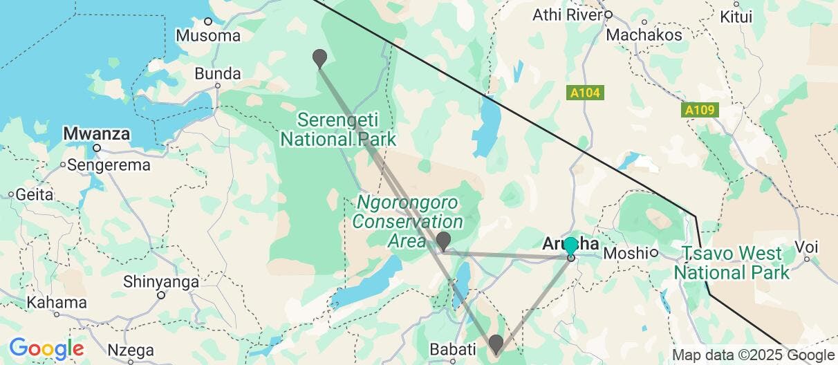 Map of Safari in Tanzania & Hiking on Kilimanjaro