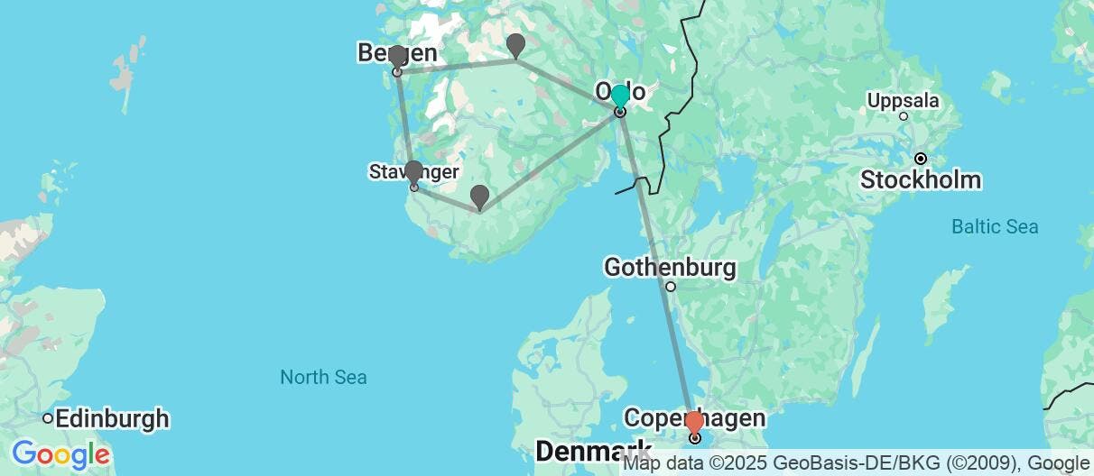 Map of  Scenic Fjords & Copenhagen’s Culture