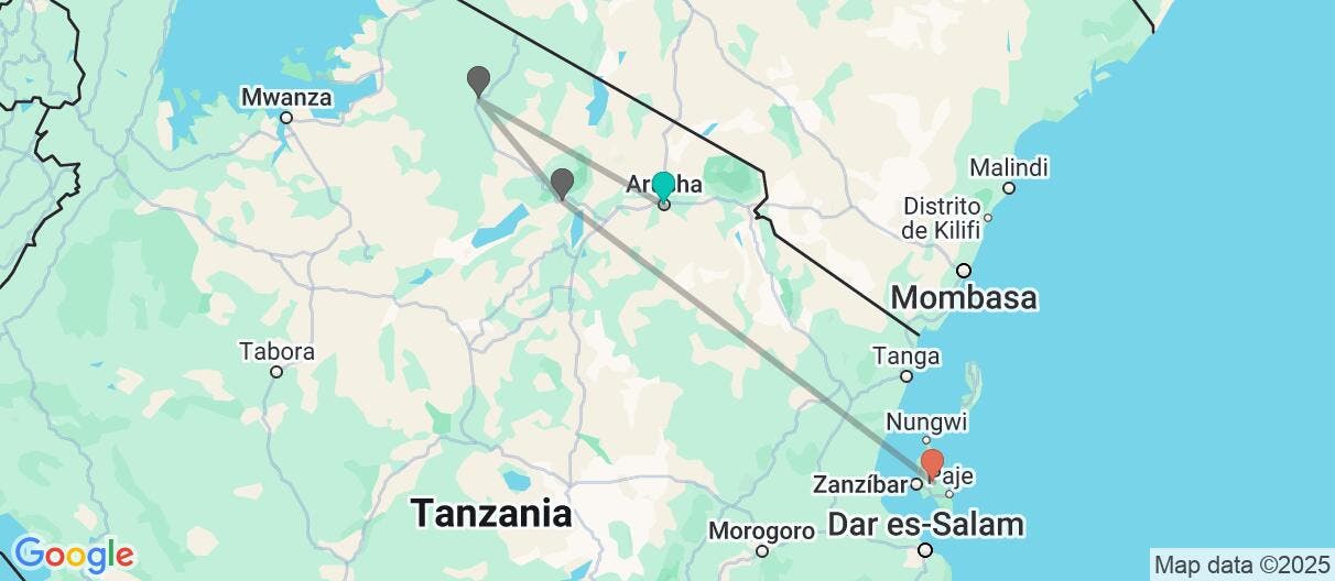 Map of Serengeti, Ngorongoro y Zanzíbar