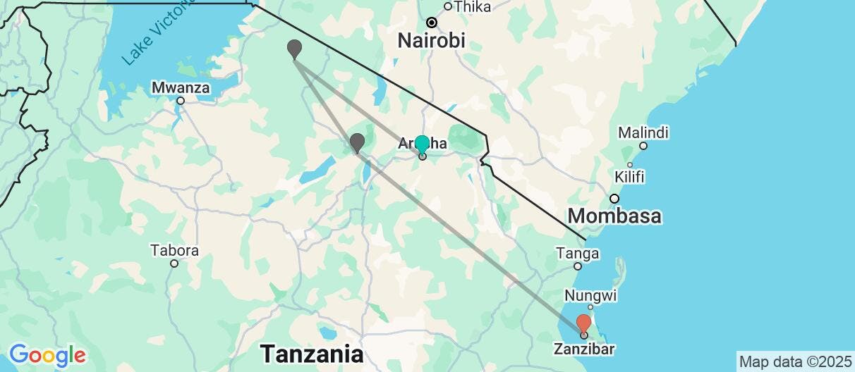 Map of Serengeti, Ngorongoro & Zanzibar