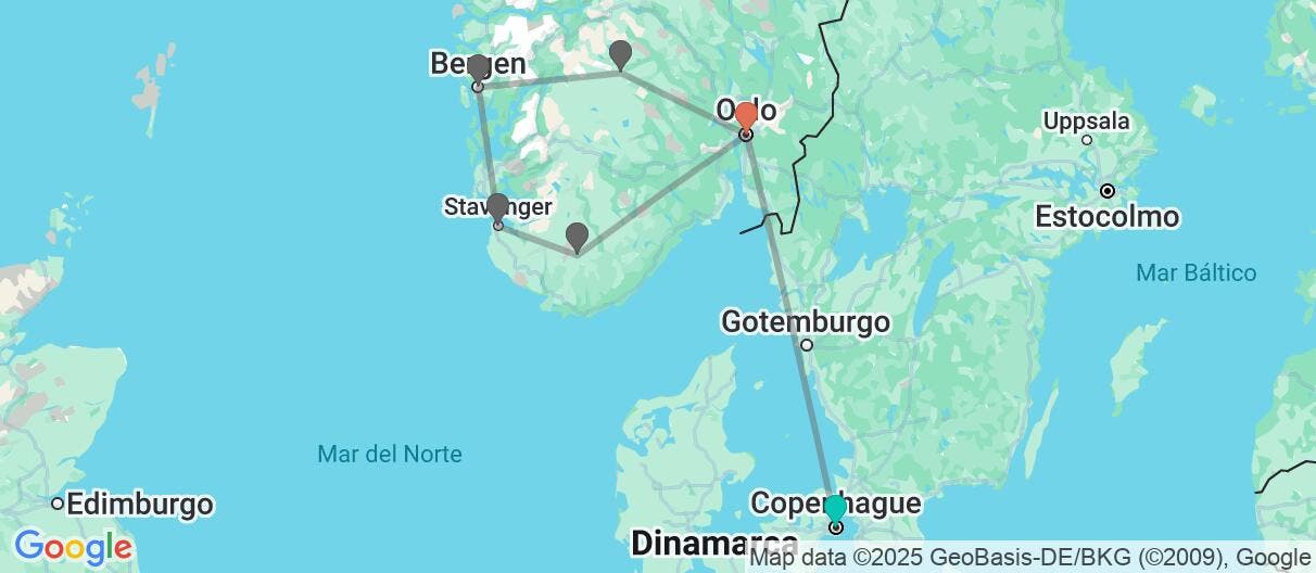 Map of Copenhague cultural e increíbles Fiordos
