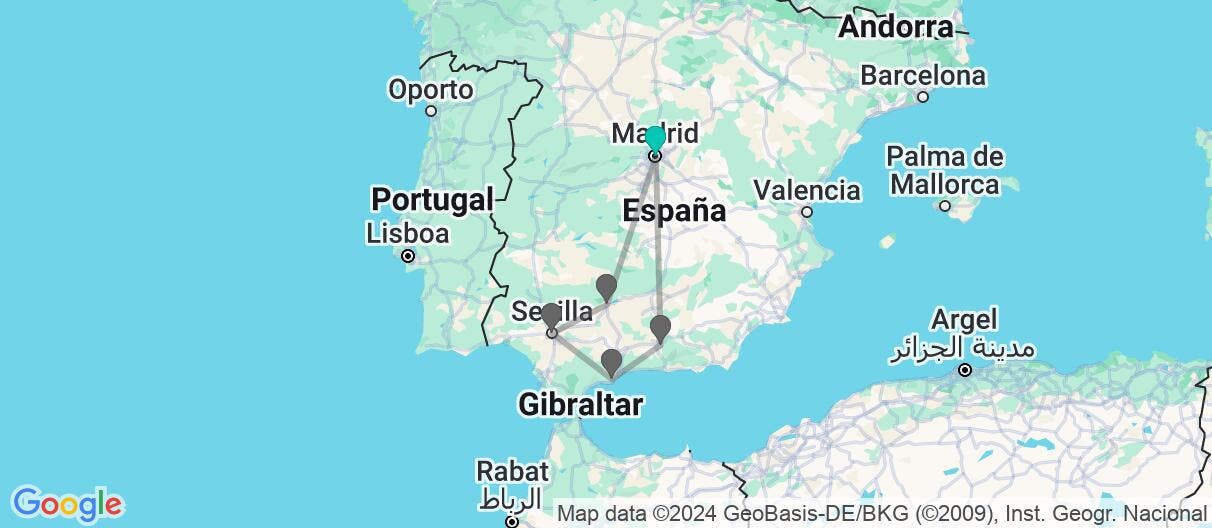 Map of Madrid, Andalucía, Costa del Sol y Toledo 