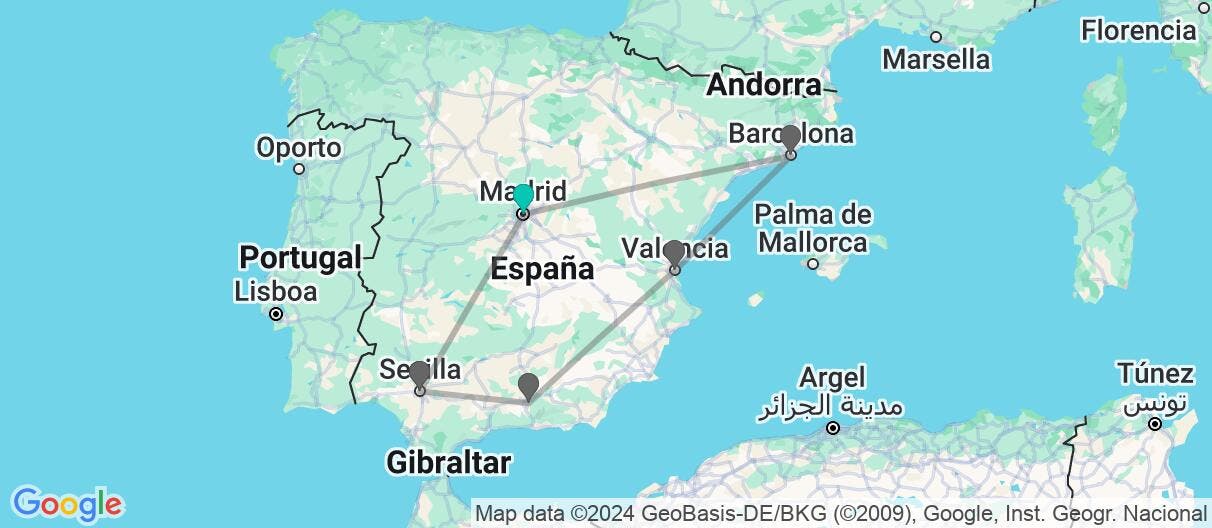 Map of Madrid y tesoros del Sur y el Mediterráneo
